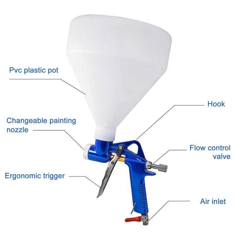 Air Texture Gun, Drywall Hopper Sprayer with 3 Nozzles, 1.5 Gallon Blue
