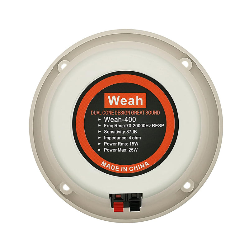 HiQltyla 5.25 Inch Waterproof Marine Boat RV Hot Tub Outdoor Speaker, WEAH-400 25 Watt Dual Cone 2 Way Full Range White Color (Sold as a Pair)