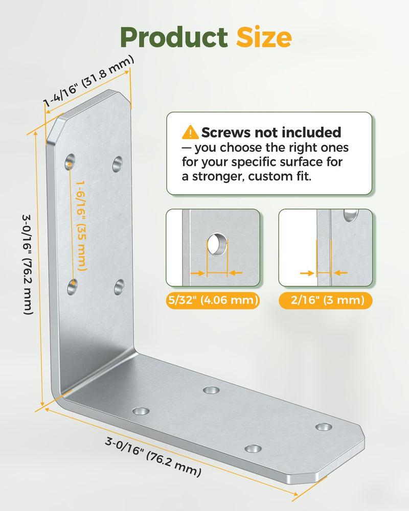 Angle Bracket 3x3x1.2 Inch L Brackets for Wood, Reinforce Sagging Bookcase, Workbench, Bed, Chair, Shelf, Garden Beds, Fence, Corner Brace – Indoor/Outdoor Builders (Galvanized-8PCS) Galvanized-8PCS