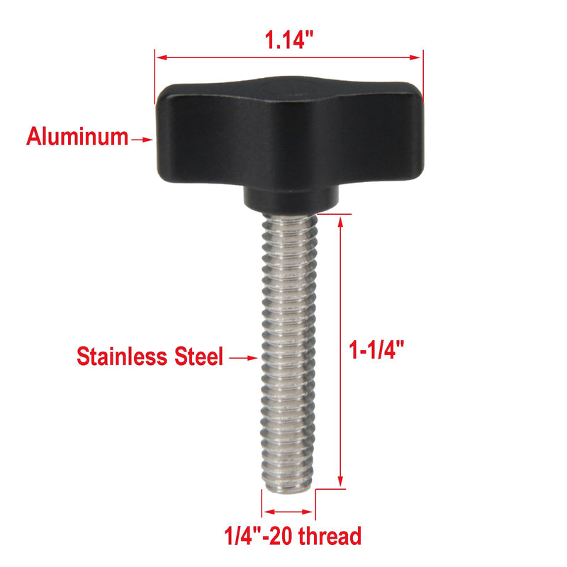 Zeberoxyz 4pcs 1/4"-20 x 1-1/4" Thumb Screws Stainless Steel with Black Aluminum Knob Standard/Coarse Thread Thumbscrew-Length: 1-1/4" (Size: 1-1/4") 1-1/4"
