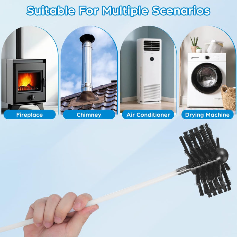 DOITOOL 20 Feet Chimney Sweep Kit, Flexible Rods and 4"/6" Wire Brush Heads