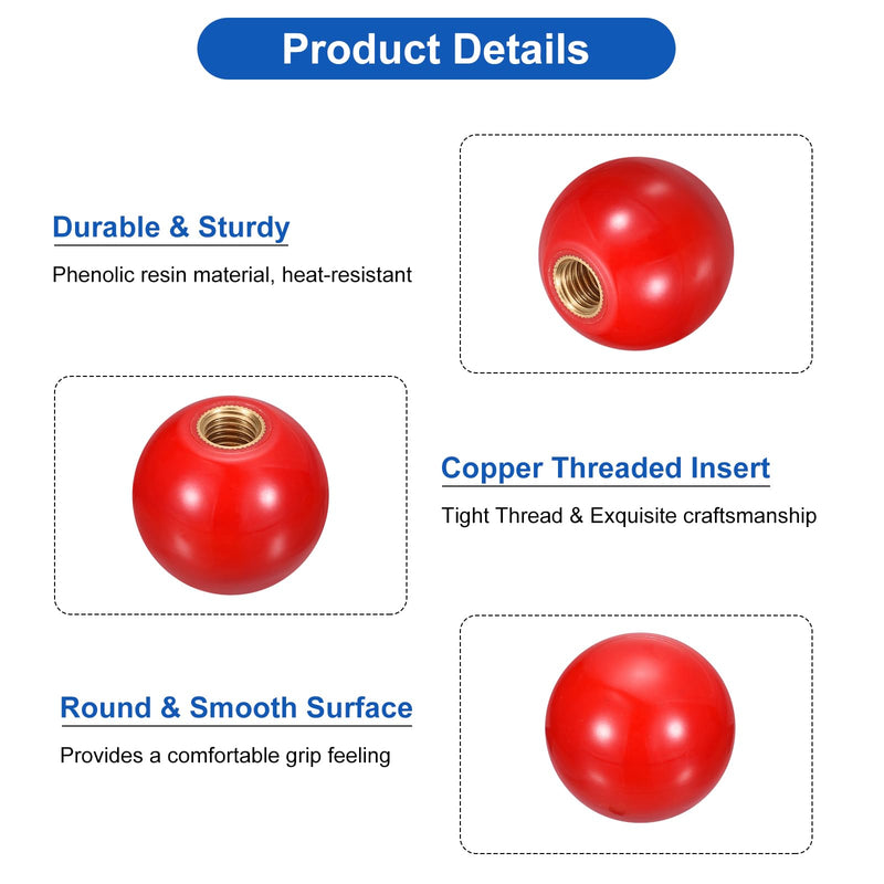 uxcell Threaded Ball Knobs, M12 Female Thread Thermoset Ball Knob 40mm Dia Round Operation Ball Handles with Copper Insert for Machine Lever Handle, Red M12x40mm - NewNest Australia