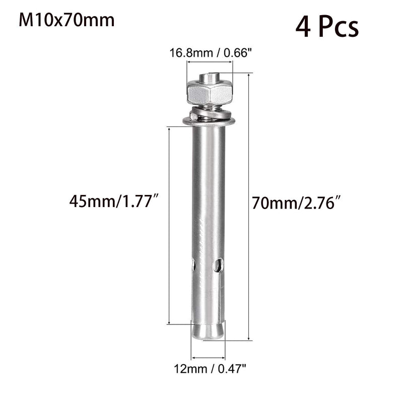 4 Pcs M10 x 70mm 304 Stainless Steel Expansion Bolt External Hex Expansion Screw Bolt Sleeve Anchor，Pool Safety Cover Expansion Bolts，for Concrete