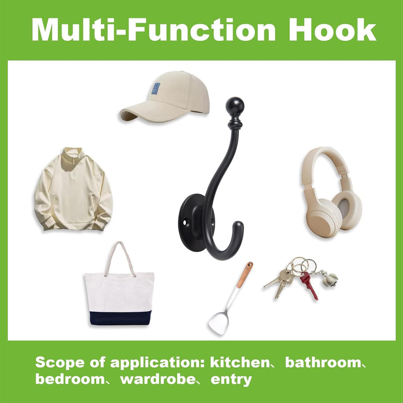 AVICCI 5 Pack Coat Hooks Matte Black Coat Hook,Heavy Duty Hooks Decorative Wall Hooks for Bathroom Bedroom Kitchen Towel Robe Clothes Cabinet Closet Bathroom Hardware