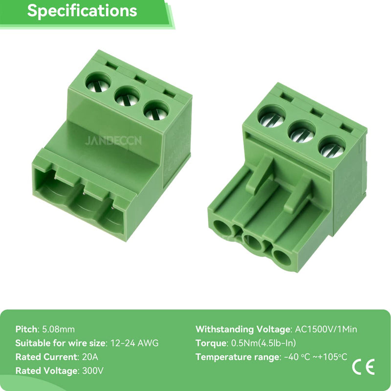 20Pcs 3 Pin 5.08mm Pitch DIY PCB Mount Screw Terminal Block Connector with 20Pcs 3 Pin Phoenix Plug 3P