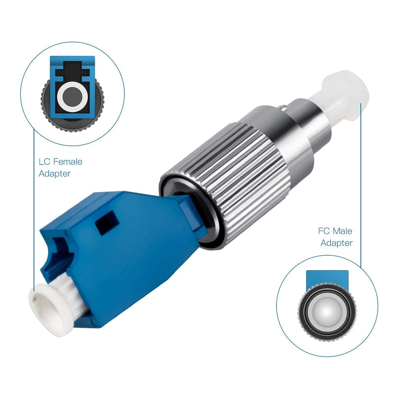 Moocci 4 Pcs Single Mode 9/125 FC Male to LC Female VFL Fiber Optic Adapter Convertor and 4 Pcs Singlemode LC/UPC Fiber Optic Loopback Adapter Tester - Connector Test Plug for Optical Cable Testing