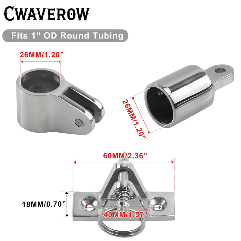 Bimini Top Hardware, 316 Stainless Steel Boat Fittings, Fits 7/8" & 1" OD Tubing, Heavy Duty Canopy Parts, 12 Pieces 1 Inch
