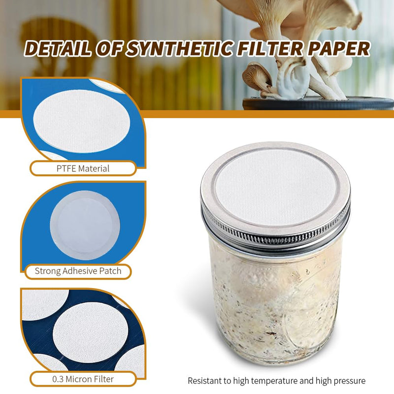24 Pieces Synthetic Filter Paper Stickers 58 mm PTFE Filter Disc 0.3 μm for Mushroom Cultivation Wide Mouth Jar Lids 58mm