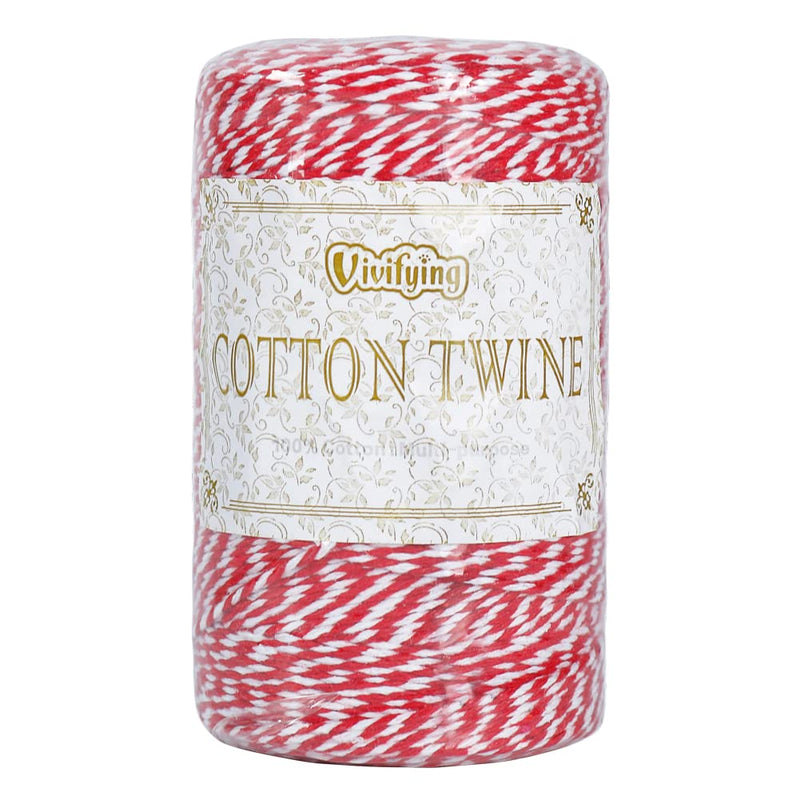 Vivifying Red and White Twine, 656 Feet 2mm Cotton Bakers Twine String for Gift Wrapping, Baking, Butchers, DIY Crafts, Tying Cake and Pastry Boxes
