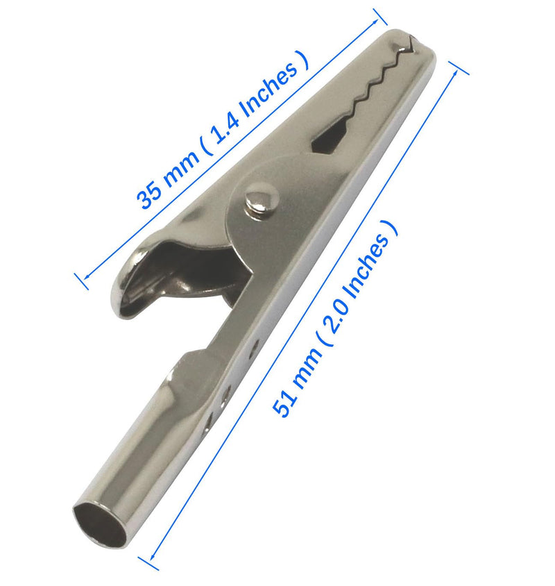 iexcell 100 Pcs 2 Inches / 51 mm Steel Alligator Clips Crocodile Clamps, Silver Tone Nickel Plated, Come in a Plastic Case Large ( 2.0" x 0.25" x 0.46" )