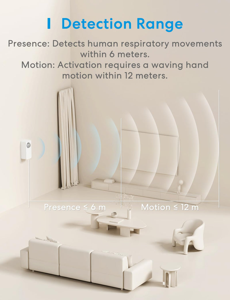 meross Matter Human Presence Sensor, 3-in-1 PIR & Light & mmWave Radar Motion Sensor, AI Motion Detector for Matter Smart Home Automation, Supports HomeKit, Alexa, Google, Home Assistant, 2.4GHz Wi-Fi US