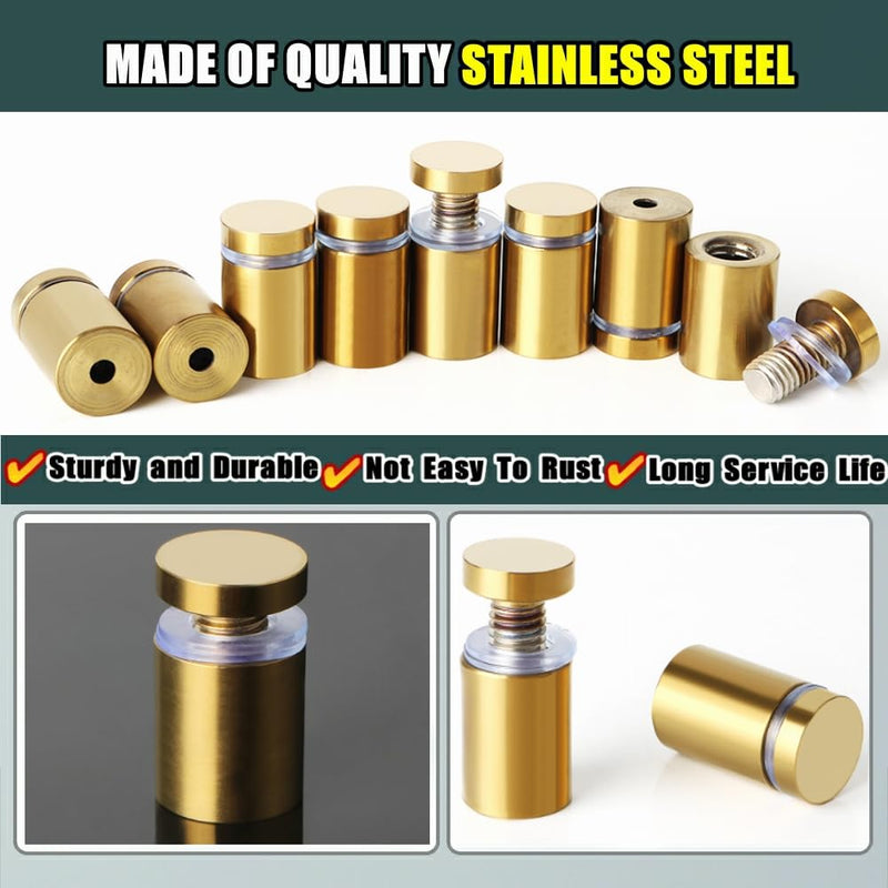 Alise 3/4"x1" Sign Standoff Screws,Wall Mount Glass Standoff Advertising Nail for Hanging Acrylic Picture Frame Glass Acrylic Signs,Stainless Steel Gold Sign Mounting Bracket Hardware,Pack of 8 19x25mm