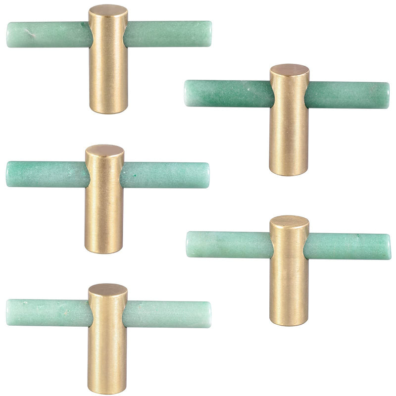 TUMBEELLUWA 2 Pcs Green Aventurine T Bar Cabinet Knobs for Dresser Closets | Smooth Surface, Solid Brass Base, 27mm & 41mm Stainless Steel Screws Fit Thin/Thick Panels, Home Decor, Housewarming Gift
