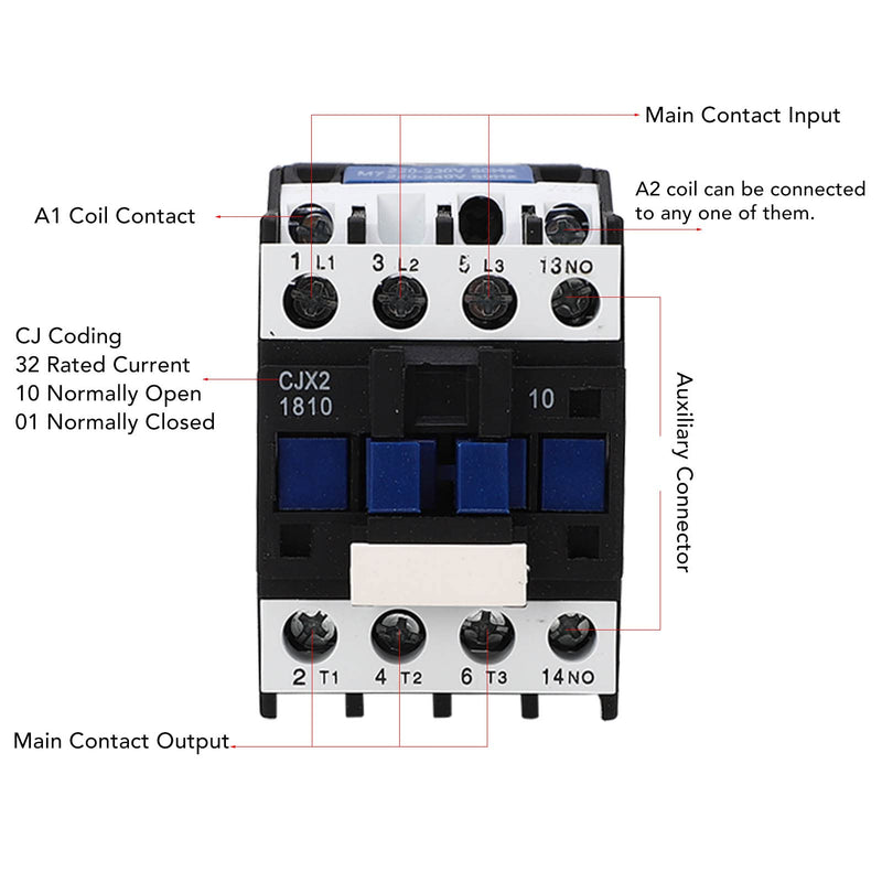 CJX2-18 AC Contactor 18A DIN Rail Mount Normally Open Electric Motor Starter with Pure Copper Coil for Industrial Control Panel