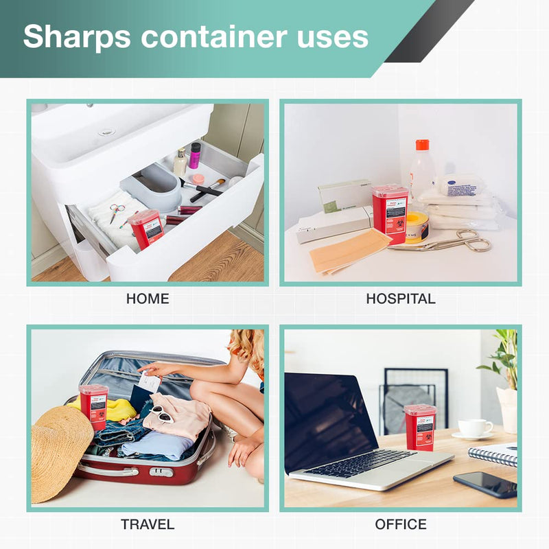 AdirMed Sharps Disposal Container with Flip Open Lid - Biohazard and Syringe Disposal Container - Ideal for Home, Clinic, Office, Barber Use with Flip-Open - (1 Quart, 6-Pack) 1 Quart 32 Fl Oz (Pack of 6)