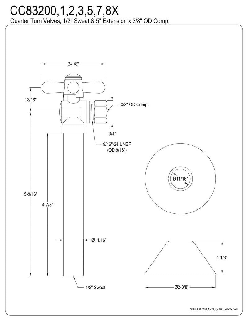 Kingston CC83201X O.D. Comp Angle Shut-Off Valve, Polished Chrome