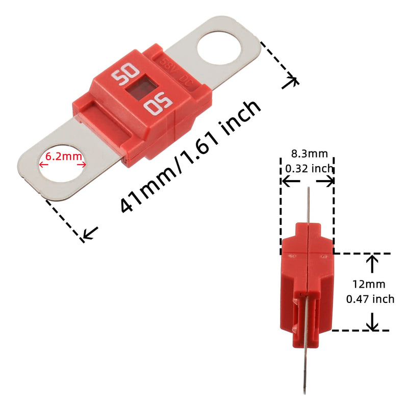 BOJACK AMI/Midi Fuse 50A High Current Fuse Bolt-on Fuse 50 Amp for Cars, Trucks, Construction Vehicles, Buses, Caravans (Pack of 5) 50 A