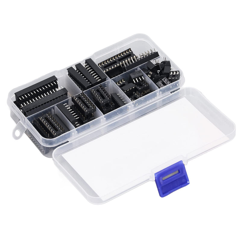 66Pcs 6P to 28P Insulating Plastic IC Chip Socket, Black Flat Pin IC Assortment Kit Circuit Components for Installation on PCB Boards and Circuit Boards