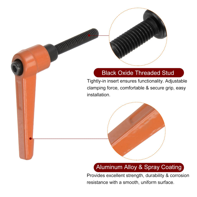 HARFINGTON 4pcs Adjustable Clamping Lever Handles M6 x 30mm Male Thread Bolt Knobs Rotating Screw Locking Quick Release Ratchet Push Button Handle, Orange