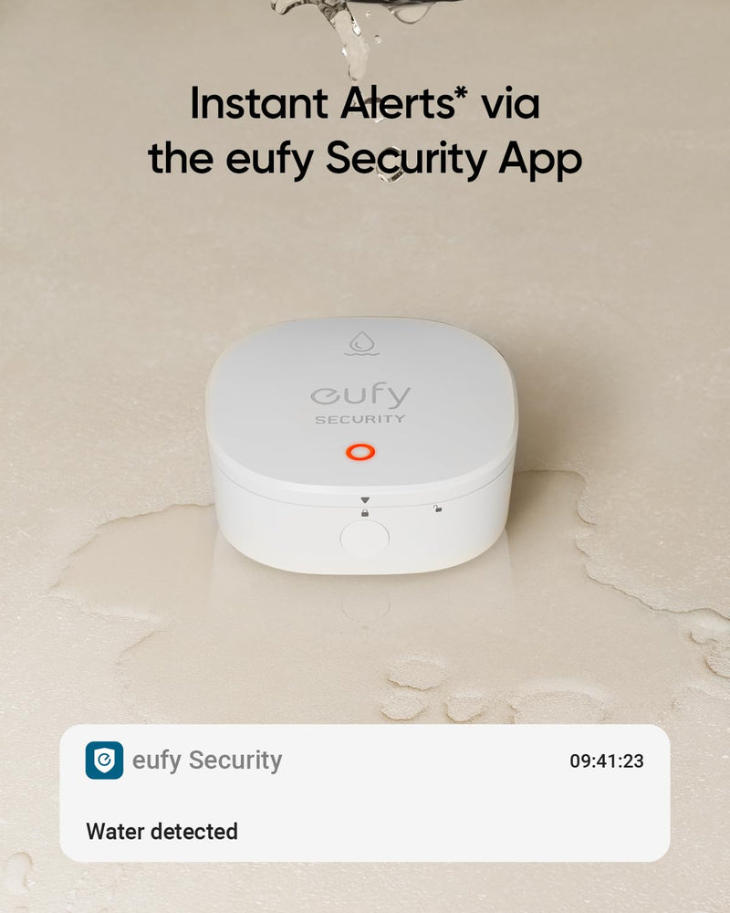 eufy Security Water and Freeze Sensor with Remote Alerts, IP65 Waterproof, 2-Year Battery Life, HomeBase Required, Compatible with HomeBase 2 and 3, Optional 24/7 Protection Service, App Control White
