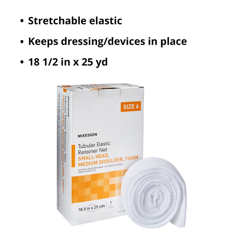 McKesson Tubular Elastic Retainer Net Dressing, Non-Sterile, Small Head, Medium Shoulder, Thigh, Size 6, 18 1/2 in x 25 yd, 1 Count, 1 Pack Size 6 1 Count