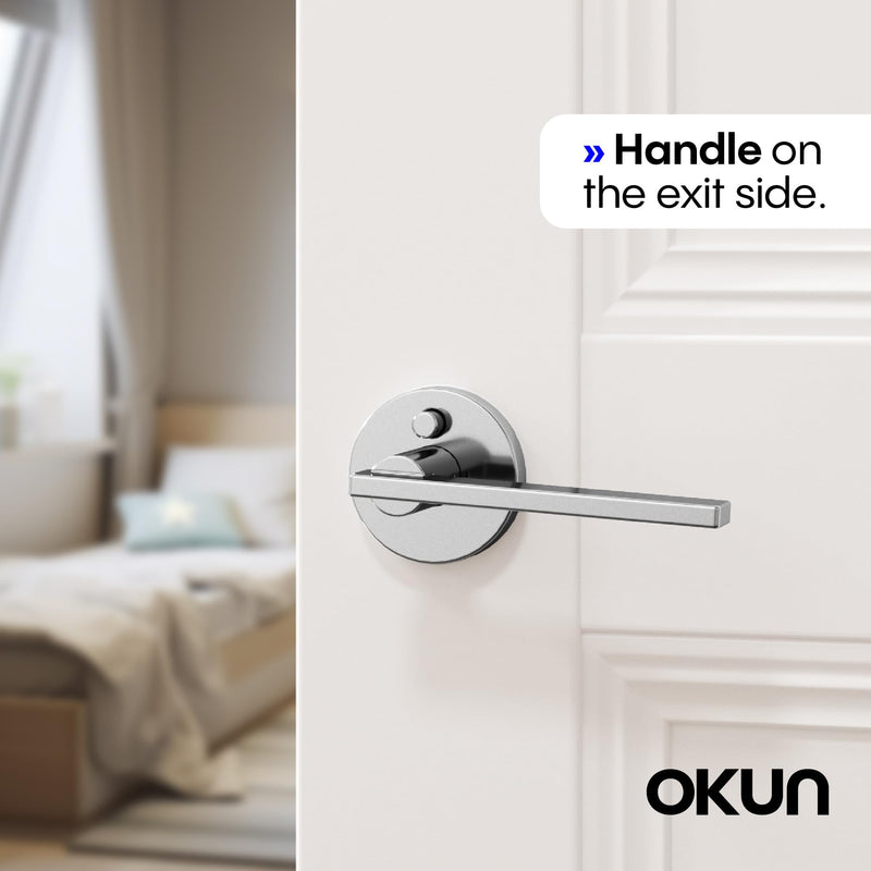 Okun Valli 1-Pack Chrome Privacy Door Levers – Push Button Lock, Reversible, Sleek Concealed-Mount Design for Bedroom & Bathroom 1 Pack