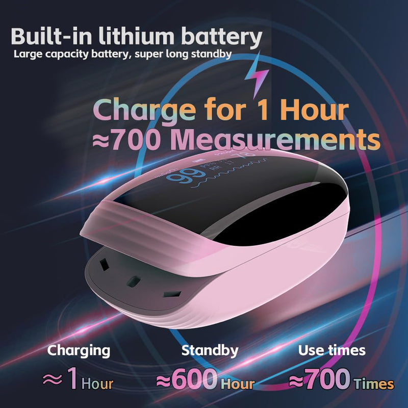 Rechargeable Pulse Oximeter Fingertip Oxygen Monitoring Fingertips with SpO2 Pulse Rate and PI RR OLED Precision Rapid Oximeter SpO2 Readings Outdoor Sports Home (Pink)