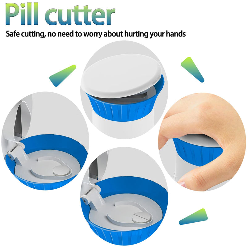 Pill Crusher Fine Powder with Small Medicine Pill Box 3-in-1,Pill Splitter Cutter for Small Pills Vitamins Tablets, Portable Pill Crushers for Elderly & Pet,Travel-Friendly Pill Grinder (Blue) Blue