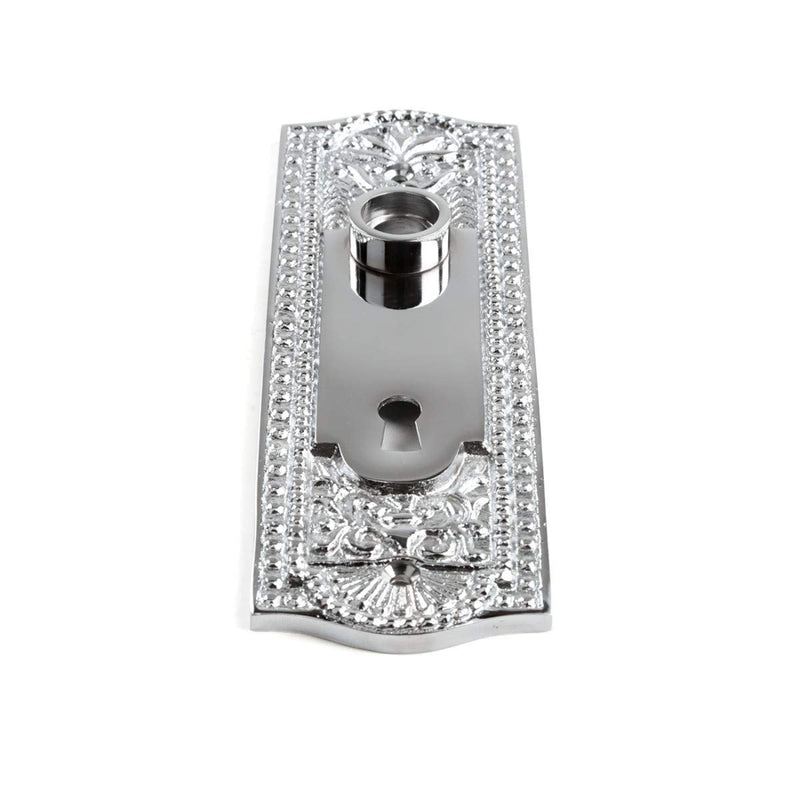 Renovators Supply Manufacturing Door Back Plate Chrome Finish Brass 7-1/4 in. Escutcheon Cover Beaded Doorplate with Keyhole Pack of 1 Chrome-keyhole