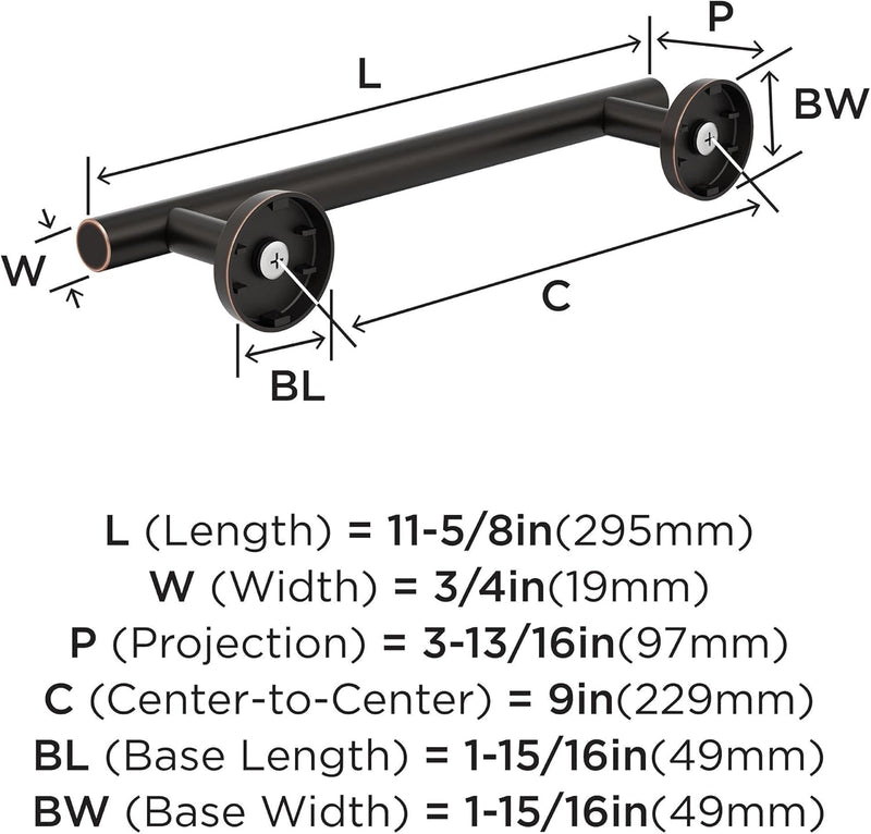 Amerock BH26546ORB | Oil Rubbed Bronze Towel Bar | 9 inch (229 mm) Center-to-Center Towel Rack | Arrondi | Bathroom Towel Holder | Bathroom Hardware | Bath Accessories