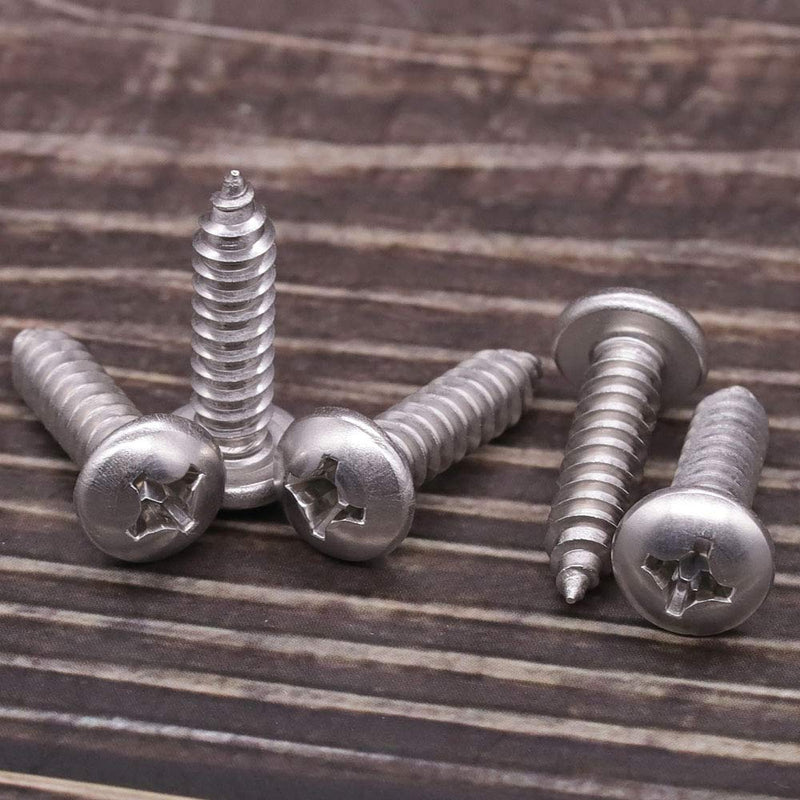 #8 x 1/2" Pan Head Sheet Metal Screw, 304 Stainless Steel 18-8, Phillips Drive Self Tapping Screw, Round Head Wood Screw, Bright Finish, Full Thread, Pack of 100 #8 x 1/2"