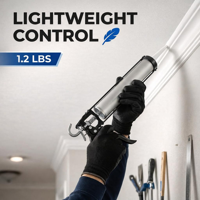 107 Series Manual Caulking Gun -10 oz Cartridge Dispenser, 7:1 Thrust Ratio, Lightweight 1.20 lbs No Drip Hand Operated Sealant & Adhesive Applicator - Professional Contractors DIY Projects