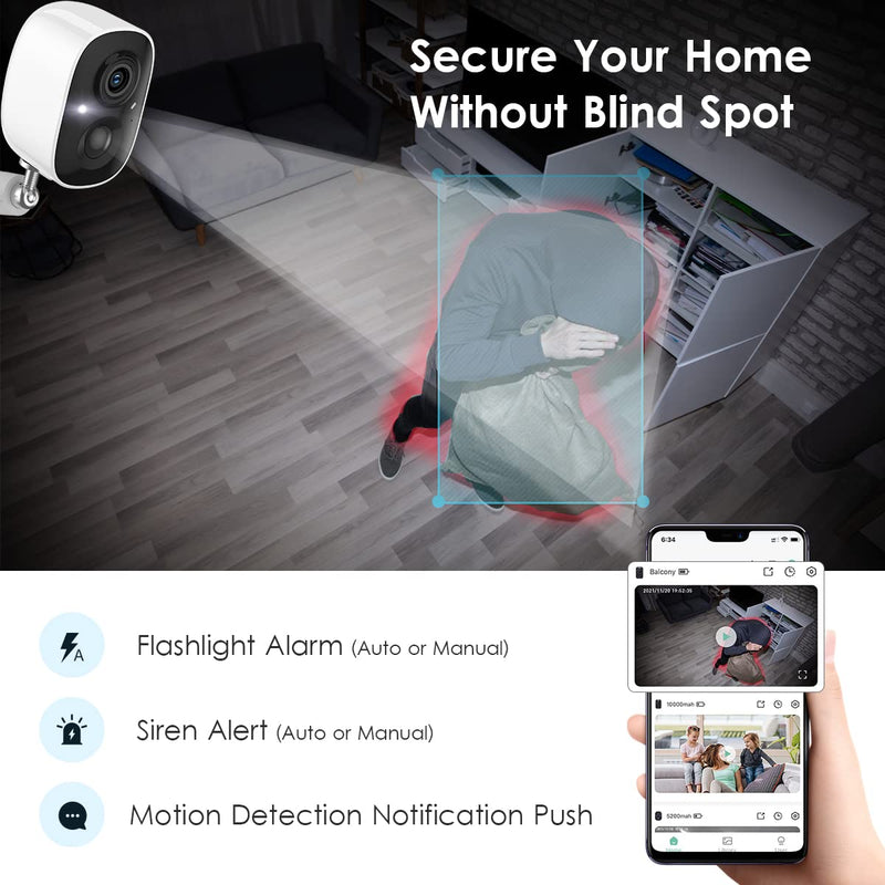 GMK Solar Security Camera Wireless Outdoor, with Solar Panel 2K Color Night Vision Motion Detection 2-Way Talk Battery Powered 3MP WiFi Home Indoor Camera IP65 Weatherproof Cloud/SD Storage White Solar Cam 1 Count (Pack of 1)