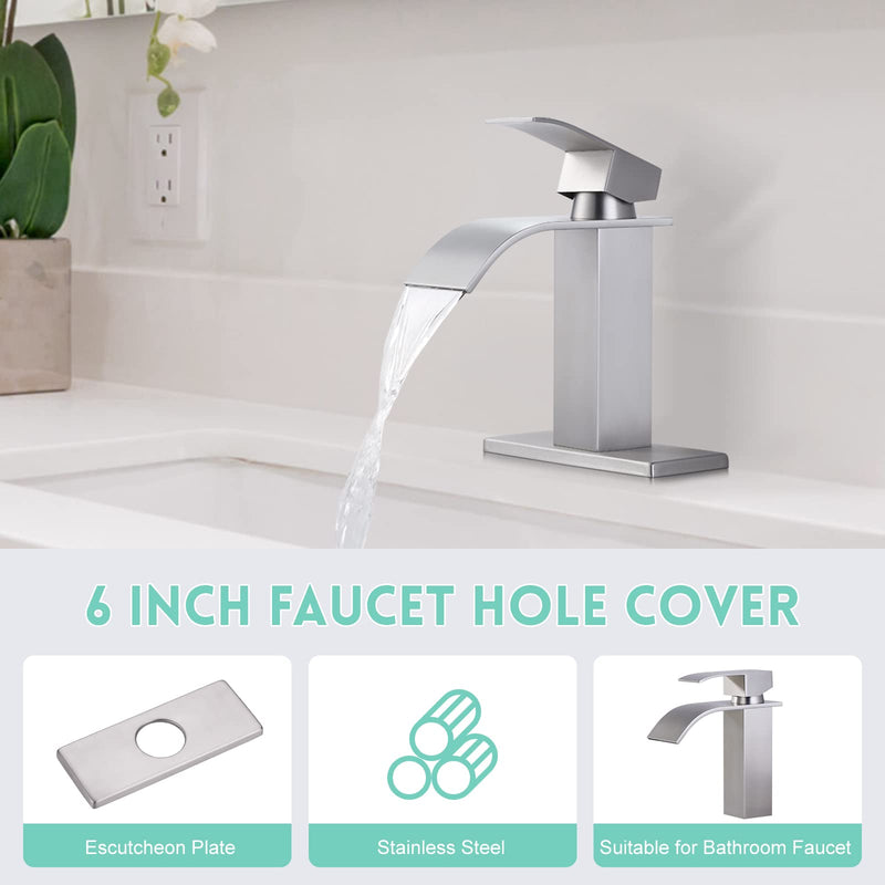 6 Inch Faucet Deck Plate for Bathroom Sink 1 Hole or 3 Hole 4 Inch Centerset Basin, Brushed Nickel Escutcheon Faucet Plate, Stainless Steel Faucet Hole Cover