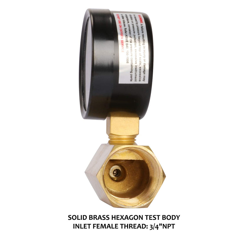 MEASUREMAN 2" Brass Gas Pressure Test Gauge Assembly, 3/4" FNPT Connection, 0-30 psi/kpa, +/-3-2-3% Accuracy 0-30psi/kpa Brass body
