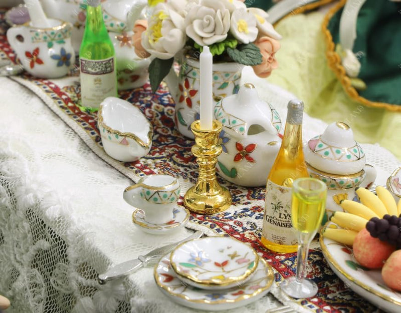 iLAND Dollhouse Accessories and Furniture Set, Tableware Set Dollhouse Dishes Mini Tea Cups Miniature Tea Sets Porcelain 1/12 Scale Accessories (Gorgeous) Gorgeous
