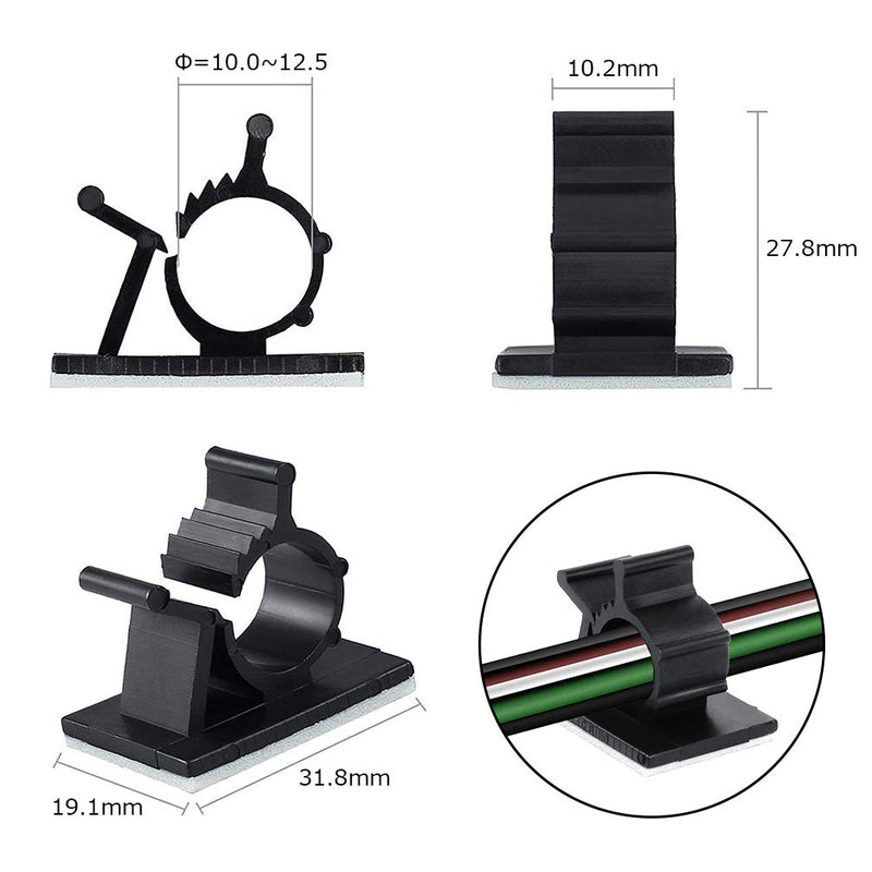 Viaky 30 Pcs Black Cable Wire Clips Adjustable Nylon Wire Holder Adhesive Cable Management Suitable for Maximum Diameter 0.5 inch (12.5mm) Cables 30b-0.5inch