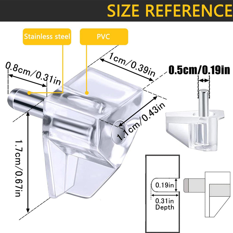 5 Millimeters Shelf Support Peg，Support Cabinet Shelf Pins，Clear Plastic Replacement Peg Cabinet Shelf Supports Pins for Kitchen Furniture Book Shelves Shelf Holder Locking Pins (20 Pieces) 5mm 20 Pieces