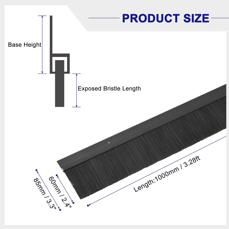 uxcell 2Pcs Door Brush Bottom Sweep H-Shape Aluminum Alloy Base with 2.4-inch Nylon Brush for Home, Industrial (39-inch L x 3.3-inch W, Black) 39-inch x 3.3-inch x 2.4-inch Black, Black