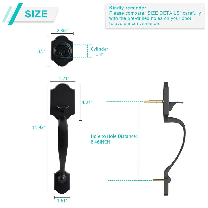 Door Handle Set - Matte Black Exterior Handle Lever for Front or Office Door (L16511-B-S721) Traditional (Wave-Like Lever)