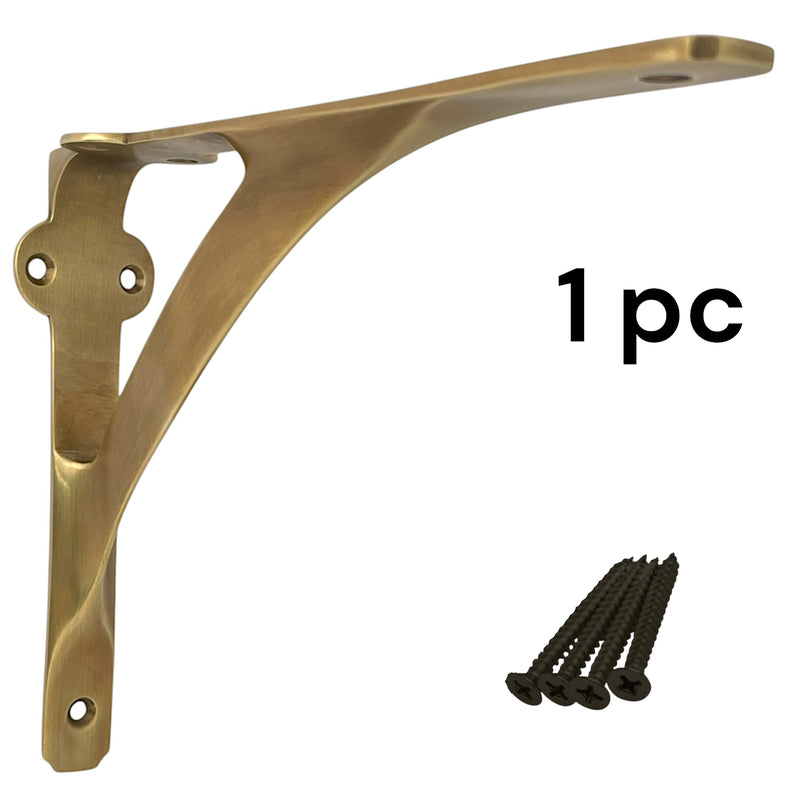 Brass Antique L Shape Shelf Bracket 7 3/8" x 9 7/8" – Heavy Duty Wall Mount Support for Floating Shelves, Durable & Stylish Metal Shelf Bracket for Home & Office (Pack of 1) 7 3/8 x 9 7/8 inch Brass Antique (1 PCS)