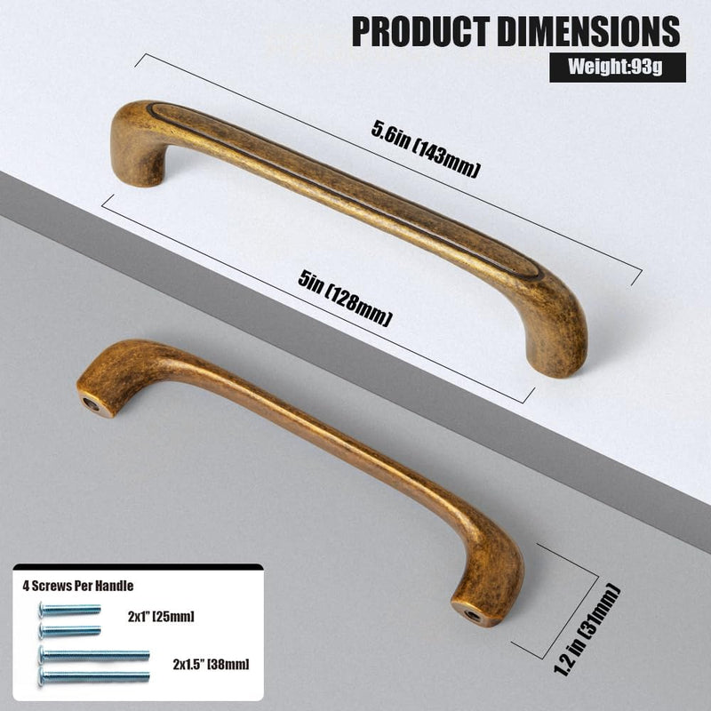 12 Pack Antique Brass Cabinet Pulls 5" Hole Center Drawer Pull | 128mm Solid Zinc Alloy Cabinet Handles, Vintage Cupboard Hardware, For Dressers, Drawers, Kitchen, Vanity, Furniture, Closet 5 Inch Hole Center