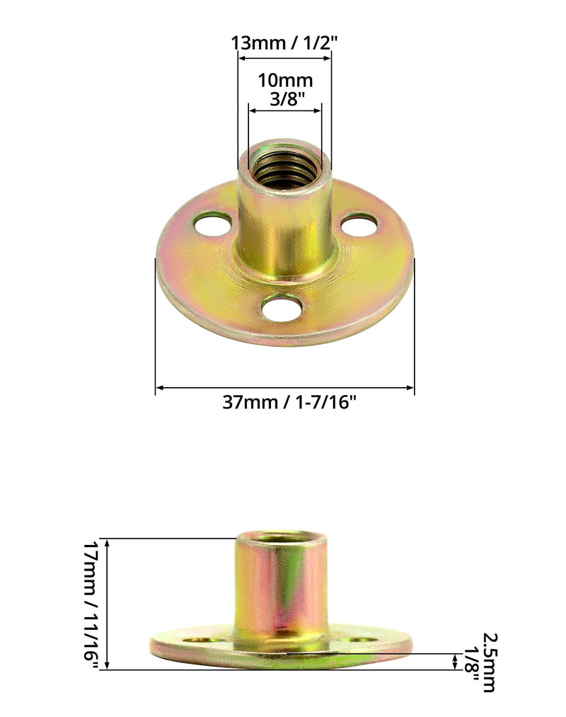 QWORK 3/8"-16 Iron Plate Nut, 25-Piece Set T-nut with Round Base Carbon Steel T-Nuts, Furniture Hardware Flange Insert Female Thread T-Nut 25 Pack