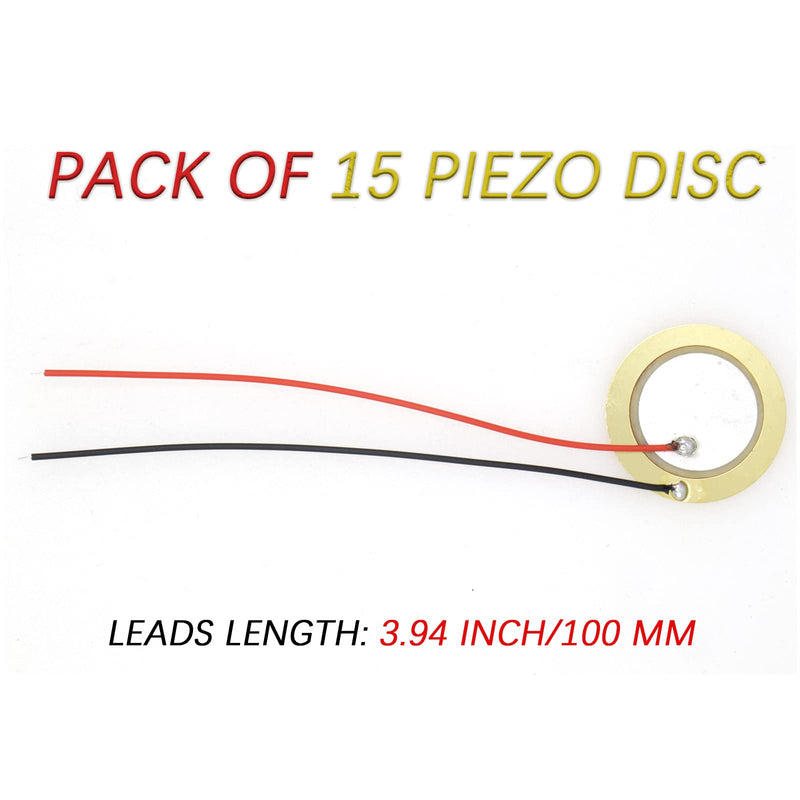 Pack of 15 Piezo Disc, 27mm Piezo Discs Transducer with 3.94inch Leads, Acoustic Contact Microphone Piezo Pickup, Piezo Elements for Drum Triggers Microphone Trigger Element CBG Guitar