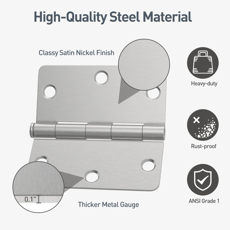 HOSOM Satin Nickel Door Hinges 3.5 Inch Interior Door Hinges with 1/4" Radius, 3-1/2 Brushed Nickel Door Hinges, 3 Pack - NewNest Australia
