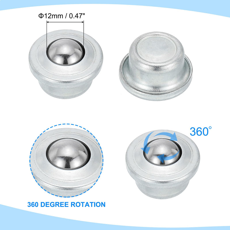 PATIKIL 1/2" Roller Ball Transfer Bearing, 8 Pcs Round Ball Transfer Unit Carbon Steel Casters for Conveyor Roller Stand Transmission Furniture