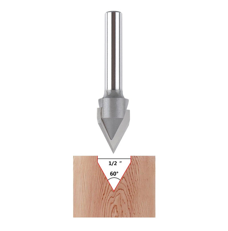 SpeTool Carbdie Tip V Groove CNC Engraving Bit Router Bit CNC Woodwork Tools 60 Deg 1/2 Inch Cutter with 1/4 Inch Shank 60°-D1/2"