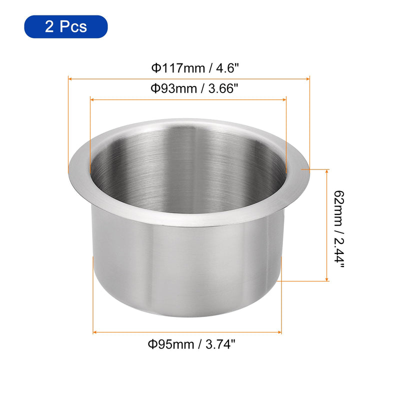 uxcell 2 Pcs 201 Stainless Steel Drop-in Cup, 2.44" x 4.6" Drink Can Holder Poker Table Cup Holder Insert for Sofa Boat Car Marine, Silver 2.44" x 4.6"