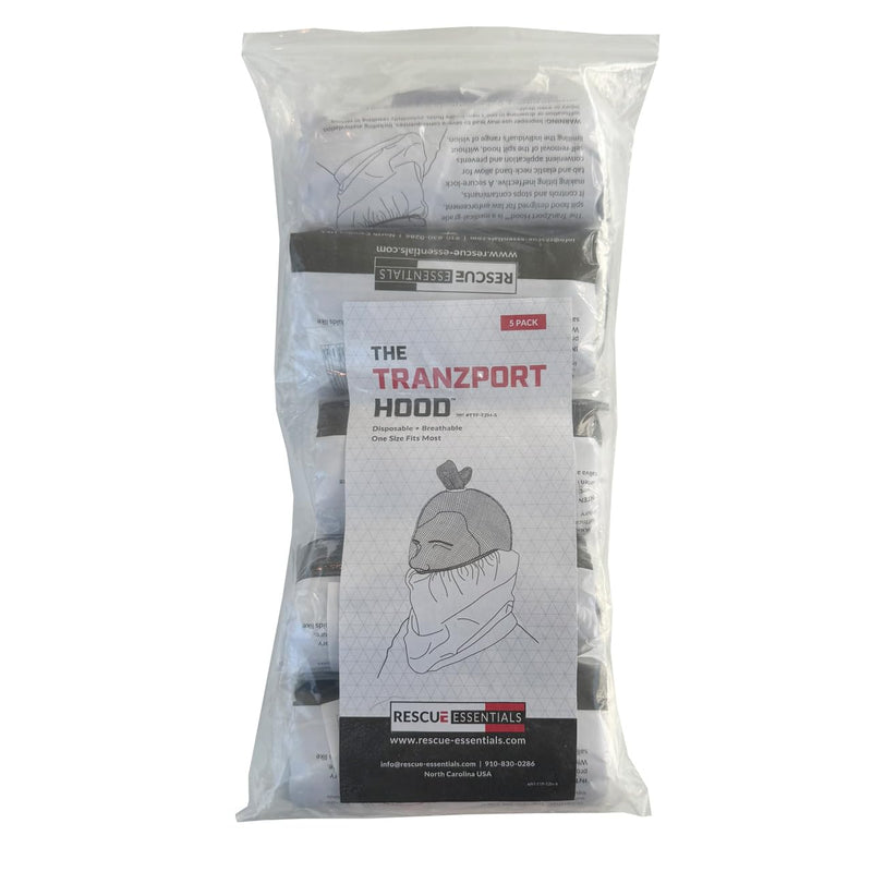 Rescue Essentials Tranzport Hood Restraint Spit Barrier, 5 Pack | Full Visibility Design, Lock Tab, Elastic Neckband, For Law Enforcement EMS Tactical Operations