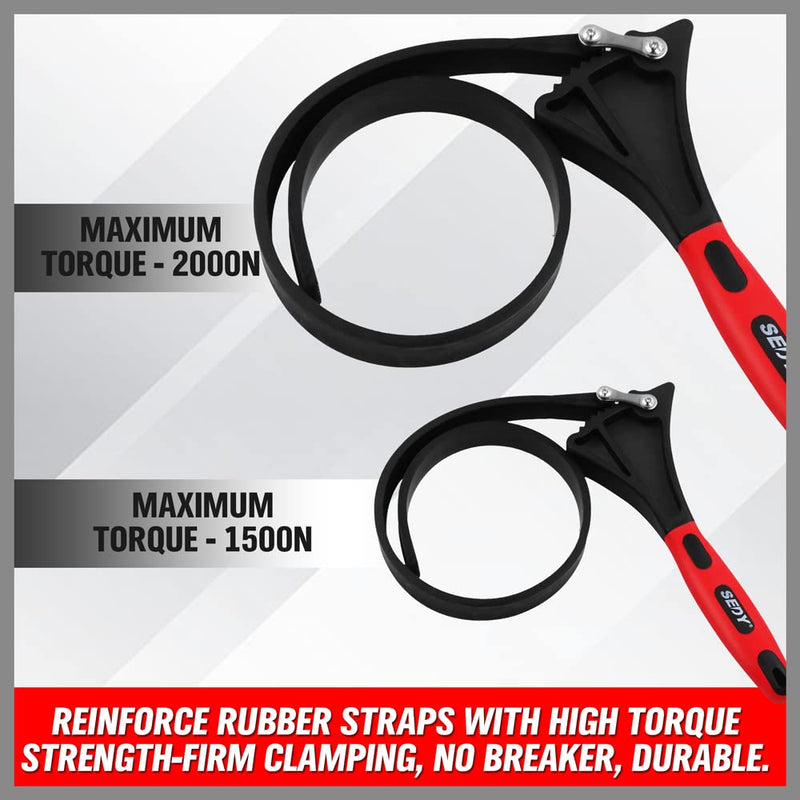 Rubber Strap Adjustable Wrench Set - 2-Piece Oil Filter Pipe Jar Opener 4"-6-3/8" Strong Grip Plumbers Universal Spanner Drain Sewer Cap Sink Pliers Nut Shower Head Valve Removal 2-Piece Rubber Strap Adjustable Wrench Set